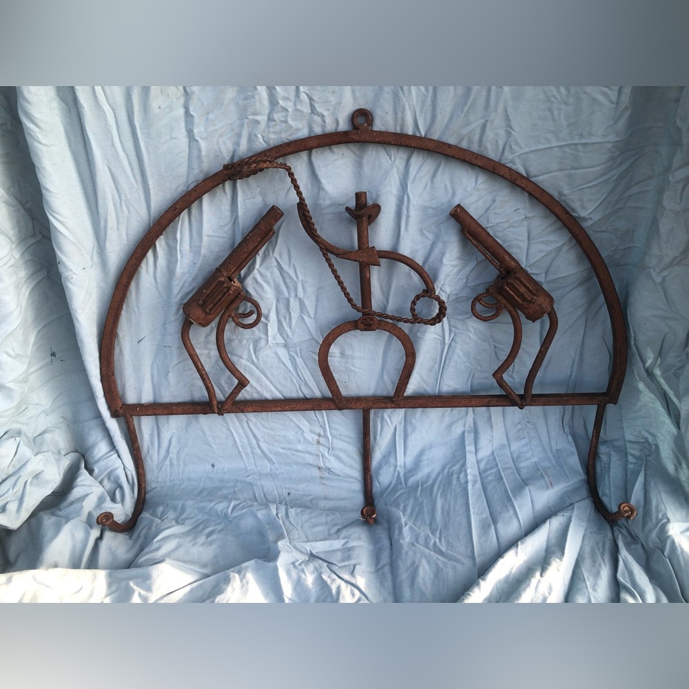 Hand Made Cast Iron Wall Rack Hooks, Cowboy Pistol Western Rodeo Rustic Vintage
